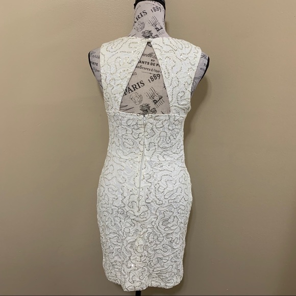 City Triangles White Ivory Gold Sequined Sleeveless Dress Size 5 - Picture 8 of 15
